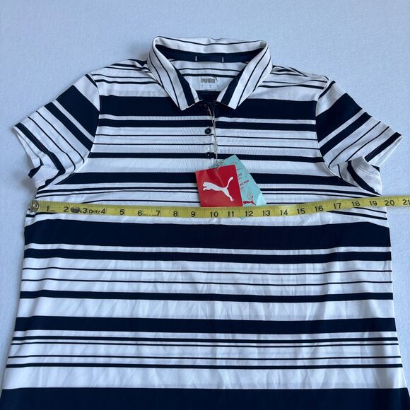 Puma Cloudspun Ribbon Polo Shirt Women's L Navy White Stripe Golf Wicking Preppy - Picture 7 of 8